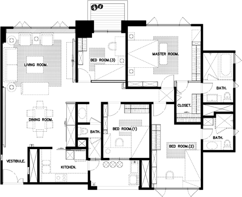 房子的樓層可使客廳享受到十分美好的窗景及採光，演拓