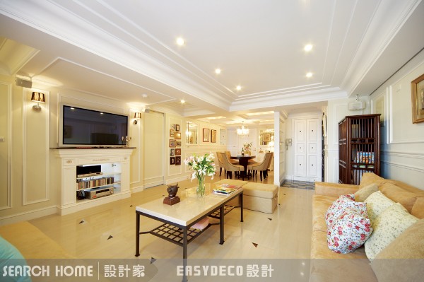 美式風;玄關;壁爐