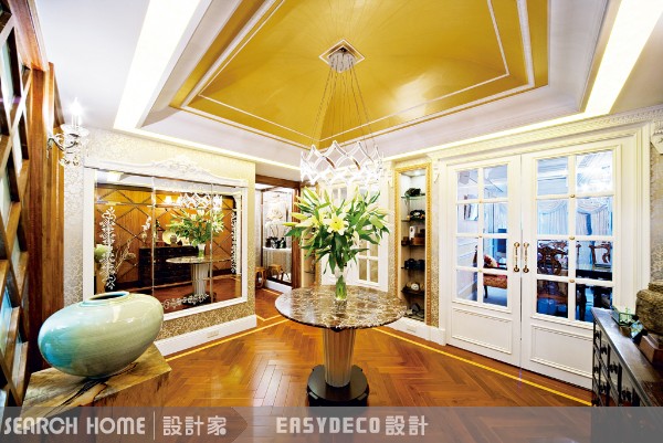 美式風;玄關;壁爐