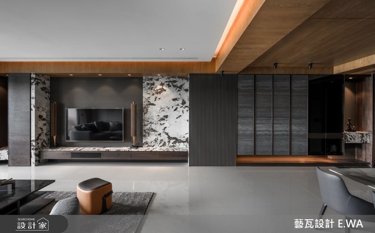 宛如山林度假中 木紋x格柵x石材 交織舒心開闊的現代風豪宅 設計家searchome