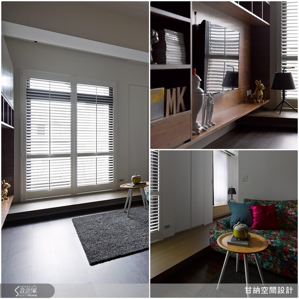 将栈木地板作悬高设计，除了可作为隐藏式收纳之用，也为空间增添了舒适的卧榻区，让人可以轻鬆地倚靠窗边阅读。
