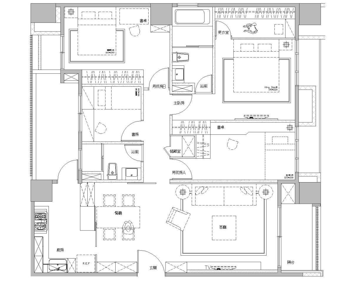 除了主卧室外，其他3居室都差不多的小，还有畸零地；在拆除厨房隔断、又更动房间的墙壁后，空间变得有层次。平面图片提供 / 莳筑设计