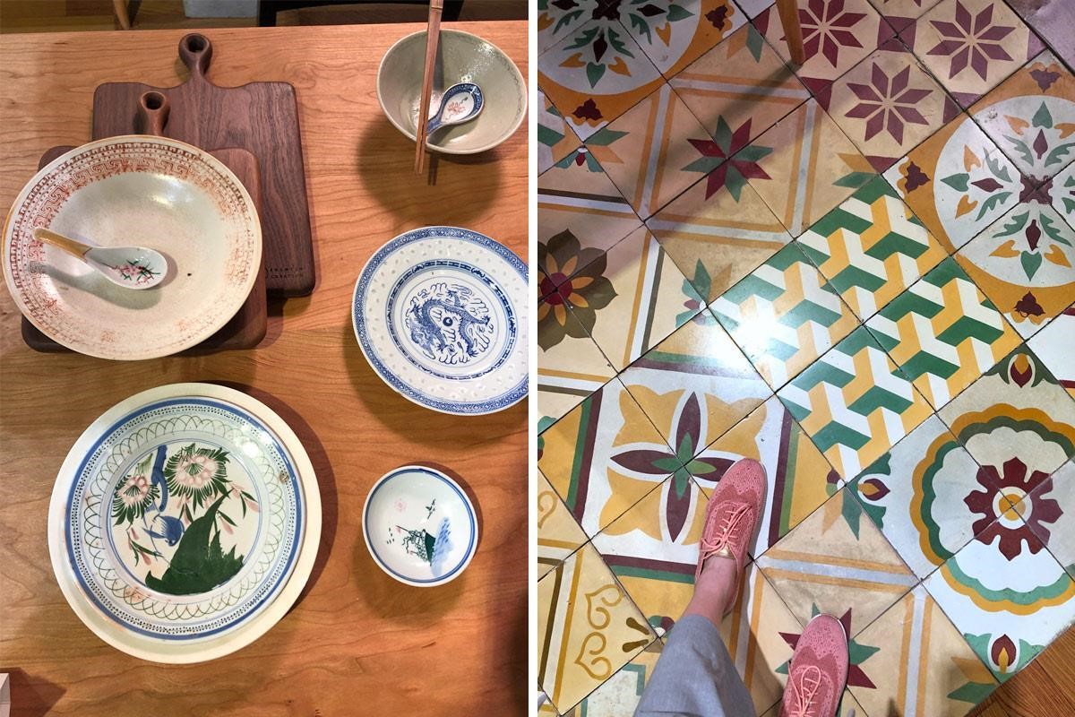 旧物仓设计品牌，在即将拆迁的房屋中搜集到许多老家具、器皿，经过整理后，可能锁上新的螺丝或补上新的颜料，展现历久弥新的风韵。其中旧花砖的部分目前共有2万多片的收藏，不刻意重新翻新，保留古旧风韵。