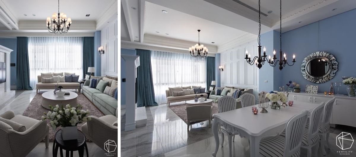 餐厨区、厨房之间，配置白色玻璃格状门片，形成视觉与采光的汇流。