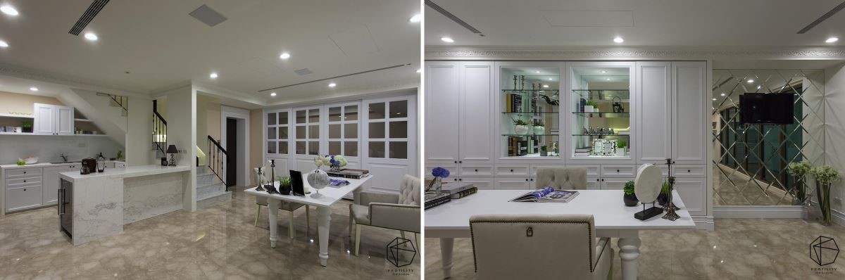 除了配有吧台与桌椅，白色门面后更规划居家健身房，带来极致享受。