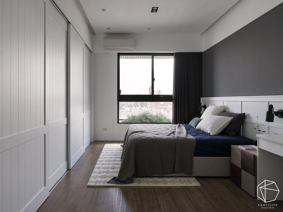 优雅的主卧室内，给予简约优雅的色调，并适度勾勒线条层次。