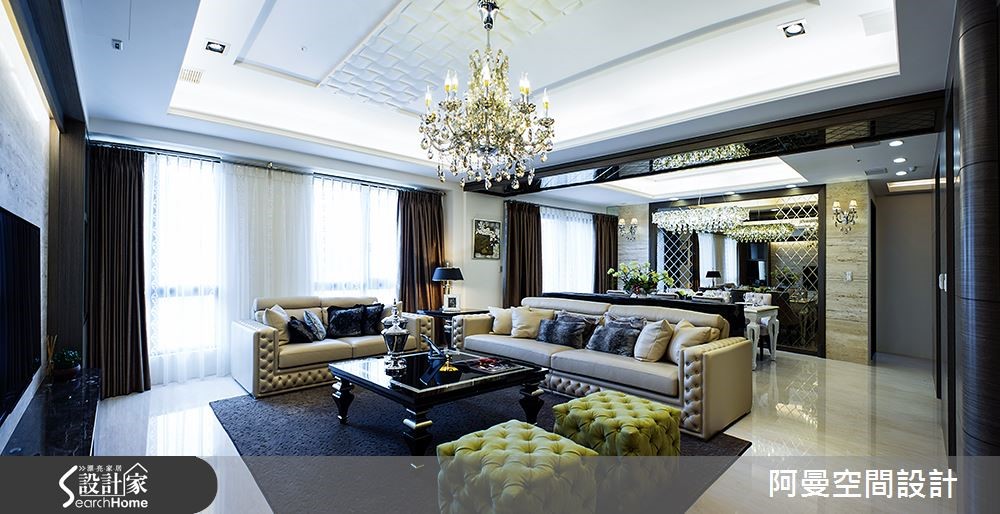 大器石材与菱格镜面，为空间注入轻奢感